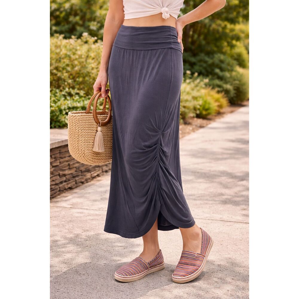 Fresh Produce Asymmetrical Ruched Skirt Large Rayon Lycra Made in USA